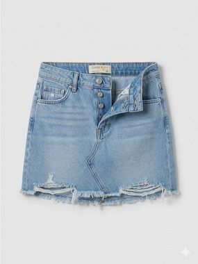 Zara Light Blue Distressed Denim Skirt - Size: 11-12